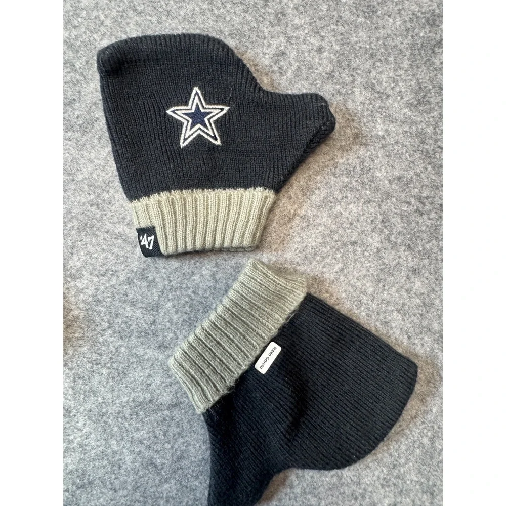 '47 Unisex Black Dallas Cowboys NFL Bam Bam Cuffed Pom Beanie Hat Mittens Set